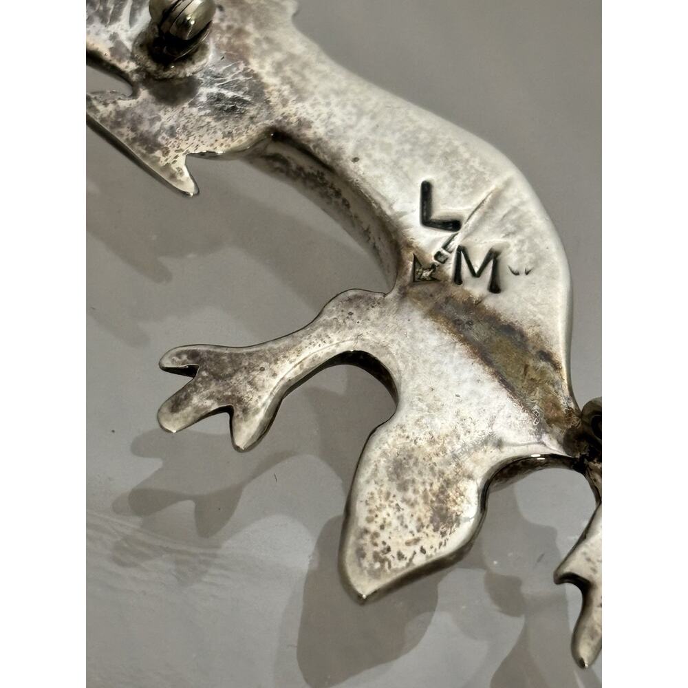 Leonard Martza ZUNI Sterling Inlay Spiny Oyster/Turquoise/Onyx LIZARD Brooch - Picture 2 of 7